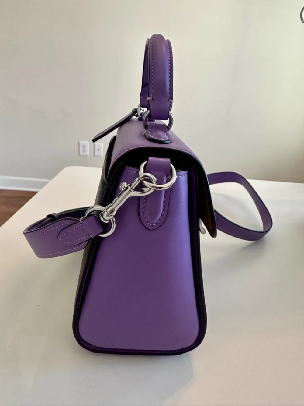 New COACH OUTLET Morgan Top Handle Satchel Purple 2way Hand Bag Shoulder rare - Picture 6 of 7